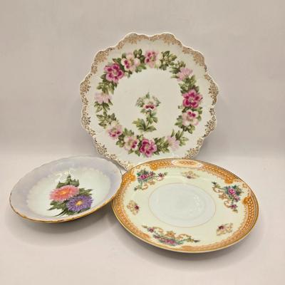 LOT 149L: Variety of Styles and Sizes of Plates Including Oval Trinket Dish from Austria and Flowered Dishes from Czechoslovakia