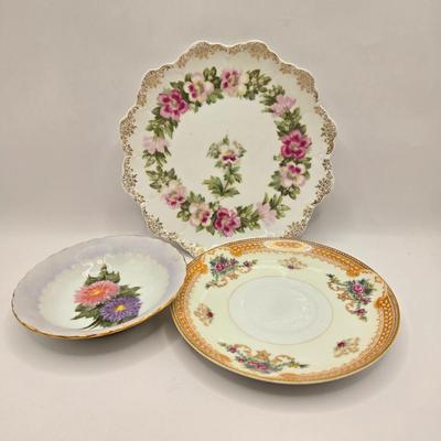 LOT 149L: Variety of Styles and Sizes of Plates Including Oval Trinket Dish from Austria and Flowered Dishes from Czechoslovakia