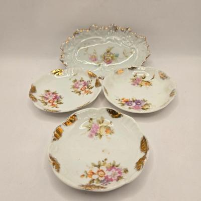 LOT 149L: Variety of Styles and Sizes of Plates Including Oval Trinket Dish from Austria and Flowered Dishes from Czechoslovakia