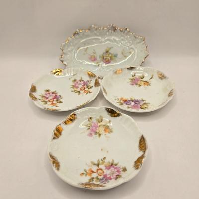 LOT 149L: Variety of Styles and Sizes of Plates Including Oval Trinket Dish from Austria and Flowered Dishes from Czechoslovakia