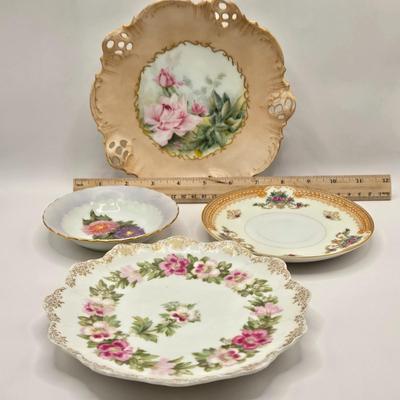 LOT 149L: Variety of Styles and Sizes of Plates Including Oval Trinket Dish from Austria and Flowered Dishes from Czechoslovakia