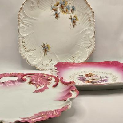 LOT 150L: Square Bavaria Serving Plate , Rose Serving Plate from Germany, and Other Flowered Plates