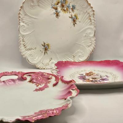 LOT 150L: Square Bavaria Serving Plate , Rose Serving Plate from Germany, and Other Flowered Plates