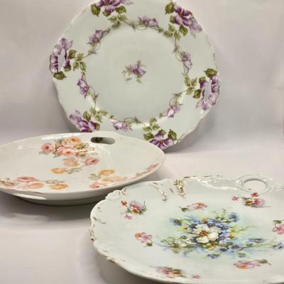 LOT 150L: Square Bavaria Serving Plate , Rose Serving Plate from Germany, and Other Flowered Plates