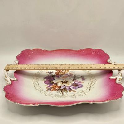 LOT 150L: Square Bavaria Serving Plate , Rose Serving Plate from Germany, and Other Flowered Plates