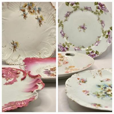 LOT 150L: Square Bavaria Serving Plate , Rose Serving Plate from Germany, and Other Flowered Plates