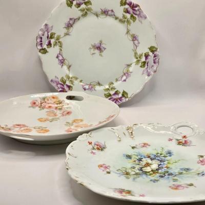LOT 150L: Square Bavaria Serving Plate , Rose Serving Plate from Germany, and Other Flowered Plates