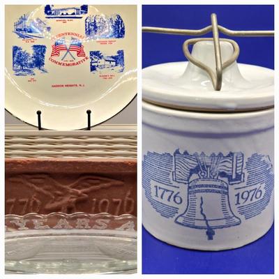 LOT 151L: 1776-1976!!!!!! Bicentennial Plates, Crock, & Brick