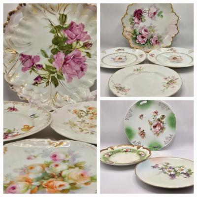 LOT 152L: Austria Hub Hand-painted Plate and More Flowered Plates