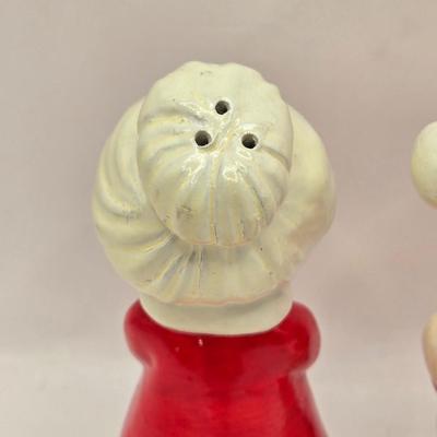 LOT 156L: Atlantic Mold Blonde Elf, Mr.&Mrs. Clause Salt & Pepper Shakers, More Christmas Figurines, and Angel Musical Figure