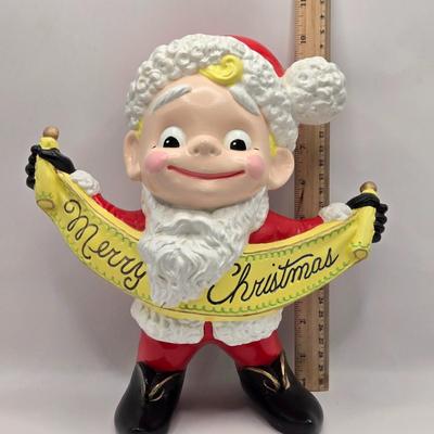 LOT 156L: Atlantic Mold Blonde Elf, Mr.&Mrs. Clause Salt & Pepper Shakers, More Christmas Figurines, and Angel Musical Figure
