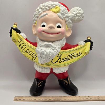 LOT 156L: Atlantic Mold Blonde Elf, Mr.&Mrs. Clause Salt & Pepper Shakers, More Christmas Figurines, and Angel Musical Figure
