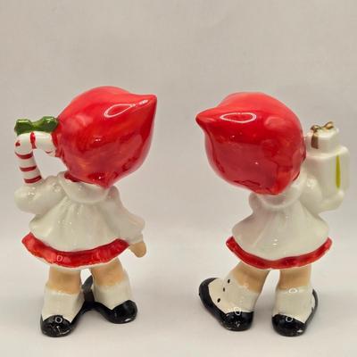 LOT 156L: Atlantic Mold Blonde Elf, Mr.&Mrs. Clause Salt & Pepper Shakers, More Christmas Figurines, and Angel Musical Figure