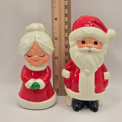 LOT 156L: Atlantic Mold Blonde Elf, Mr.&Mrs. Clause Salt & Pepper Shakers, More Christmas Figurines, and Angel Musical Figure