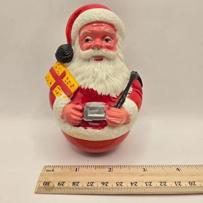 LOT 157L: Dakin Dream Pets Reindeer Pair, Vintage Cheinco Roly Poly Santa Claus, Roly Poly Plastic Santa, 1950s Poseable Elf, Boy That...