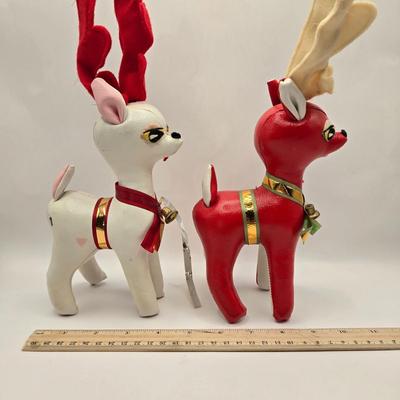 LOT 157L: Dakin Dream Pets Reindeer Pair, Vintage Cheinco Roly Poly Santa Claus, Roly Poly Plastic Santa, 1950s Poseable Elf, Boy That...