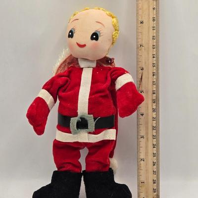 LOT 157L: Dakin Dream Pets Reindeer Pair, Vintage Cheinco Roly Poly Santa Claus, Roly Poly Plastic Santa, 1950s Poseable Elf, Boy That...