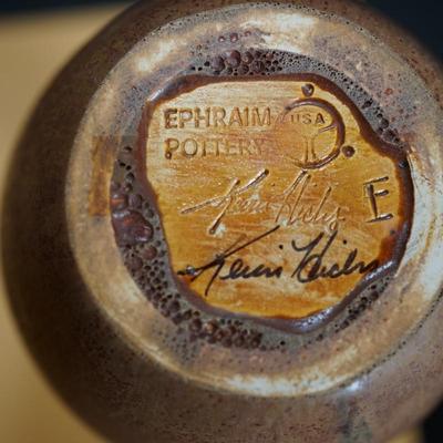 RARE EPHRAIM POTTERY VASE 7" W/ A CRAFTED SNAKE SPIRALING UP THE NECK OF THE VASE. SIGNED KEVIN HICKS