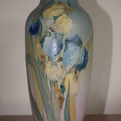 RARE 1920's WELLER HAND PAINTED /IRIS'S 15" VASE SIGNED SARAH REID MCLAUGLIN