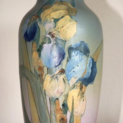 RARE 1920's WELLER HAND PAINTED /IRIS'S 15" VASE SIGNED SARAH REID MCLAUGLIN