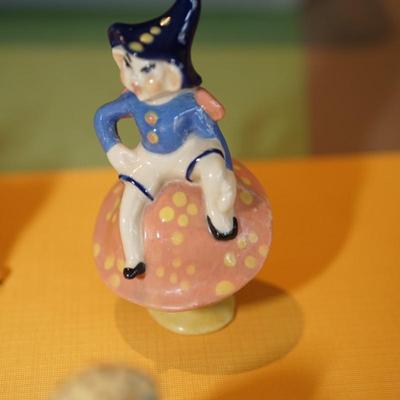 CERAMIC ARTS STUDIO MADISON, WI. PIXIES / FAIRIES AND KNOMES ON MUSHROOM PEDESTALS.