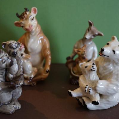 CERAMIC ARTS STUDIO MADISON, WI. STUDIO ANIMAL SALT AND PEPPER PAIRS/MOM W/ BABIES TO INCLUDE COW, KANGAROOM POLAR BEAR , MONKEY