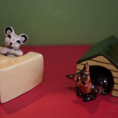 CERAMIC ARTS STUDIO - MOUSE &CHEESE / DOG &HOUSE SALT AND PEPPERS