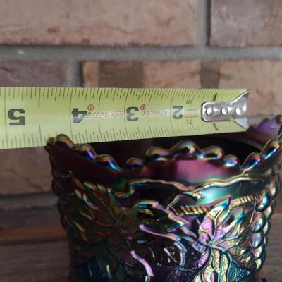 Grape and Cable Carnival Glass Vase- Possibly Northwood- Approx 4" Tall