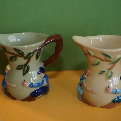 CERAMIC ARTS STUDIO MINIATURE HANDLES PITCHERS, TEA POT GROUPING OF 4