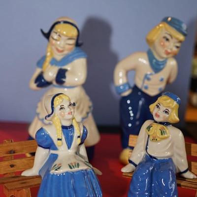 CERAMIC ARTS STUDIO. DUTCH STYLE FIGURINES ONE SET WITH BENCH /ONE PAIR STANDING