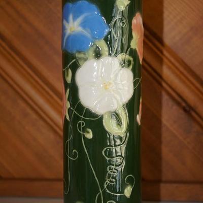 RARE CERAMIC ARTS STUDIO RARE CYLINDER VASE W/RAISED FLORALS BY "ZONA" LIBERACE