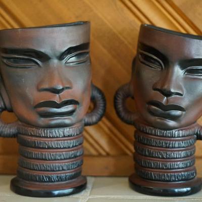 CERAMIC ARTS STUDIO AFRICAN MAN AND LADY WALL PLAQUES