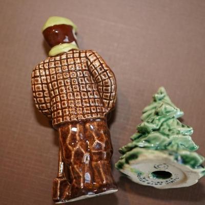 CERAMIC ARTS STUDIO LUMBERJACK AND PINE TREE SALT AND PEPPER