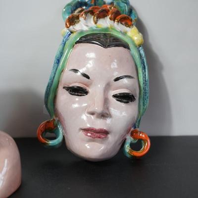 ESTHER SHIREY CERAMIC GLAZED SMALLER MASK FOR WALL PLAQUE AND BUST OF WOMEN OF THE MCM STYLE