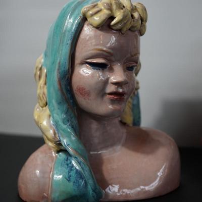 ESTHER SHIREY CERAMIC GLAZED SMALLER MASK FOR WALL PLAQUE AND BUST OF WOMEN OF THE MCM STYLE