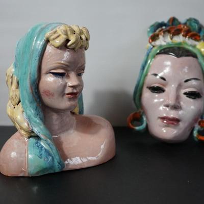 ESTHER SHIREY CERAMIC GLAZED SMALLER MASK FOR WALL PLAQUE AND BUST OF WOMEN OF THE MCM STYLE