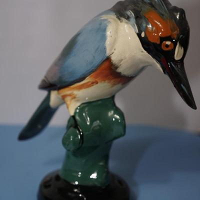 UNIQUE MUST SEE THIS WELLER POTTERY GLAZED KING FISHER FLOWER FROG - BRIGHTON LINE. 1930'S