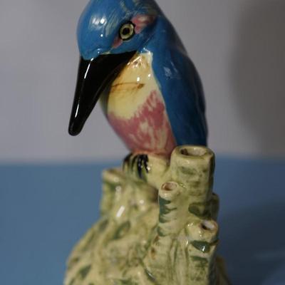 WELLER POTTERY 1920-30'S FLOWER FROG BLUE KINGFISHER BIRD