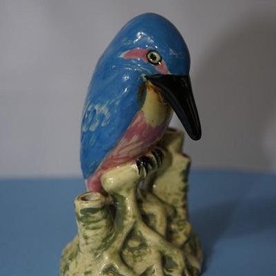 WELLER POTTERY 1920-30'S FLOWER FROG BLUE KINGFISHER BIRD
