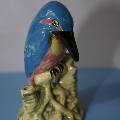 WELLER POTTERY 1920-30'S FLOWER FROG BLUE KINGFISHER BIRD