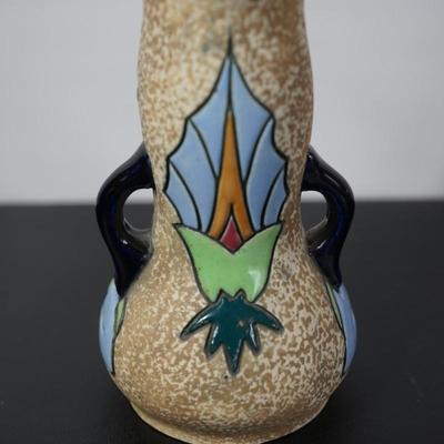 CZECHOSLOVAKIA AMPHORA ART POTTERY WITH ENGRAVED KINGFISHER BIRD/ GLAZE FILLED OF CHOICE COLORS FOR THE TIME PERIOD