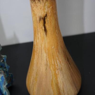 INTERESTING BRUTALIST STYLE TALL VESSEL 19 1/2" AND CONE SHAPED VASE