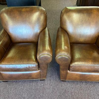Pair of Leather Hancock and Moore Chairs