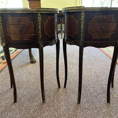 Louis XV Style Inlaid Pair of Side Tables