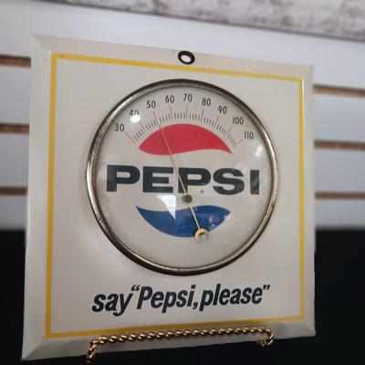 VINTAGE PEPSI WALL CLOCK AND THERMOMETER