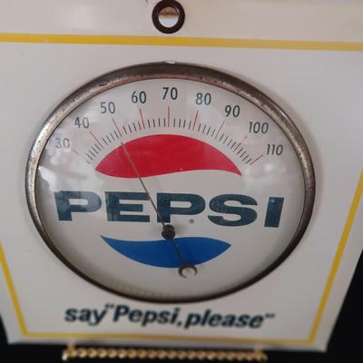 VINTAGE PEPSI WALL CLOCK AND THERMOMETER