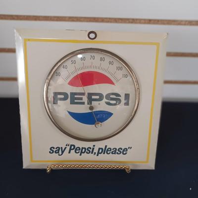 VINTAGE PEPSI WALL CLOCK AND THERMOMETER