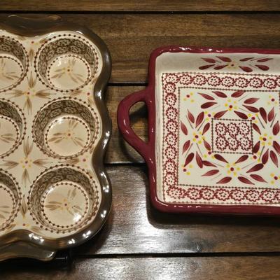 Ceramic Temptations Square Casserole Dish and Muffin Dish with Stand