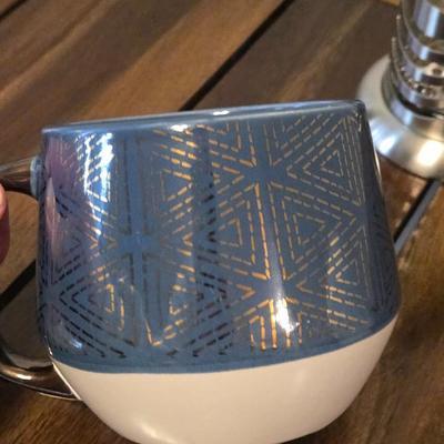 (2) Large Coffe Mugs and Personal Size French Press Coffee Maker