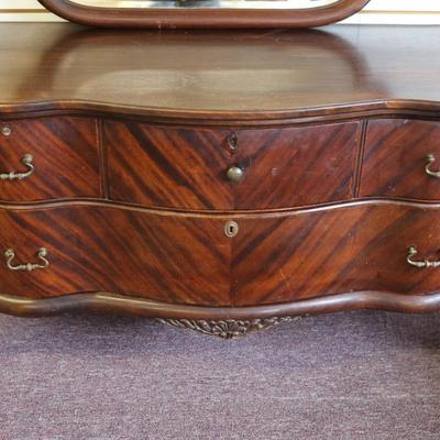 Antique Solid Lowboy Dresser with Large Mirror